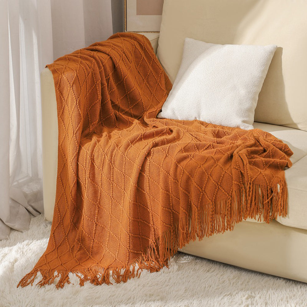 JB014 127x180cm Rhombus Texture Knitted Blanket Sofa Throw Blanket with Tassel JB014 127x180cm Rhombus Texture Knitted Blanket Sofa Throw Blanket with Tassel
